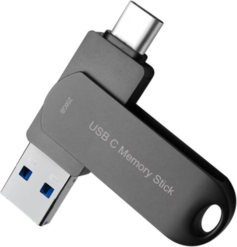 Flash Drive 256GB for Phone, HUNPINS USB C Thumb Drive 170M/S Hight-Speed, Multi Port Memory Stick Compatible Android Phone/Tablet and PC (Black)