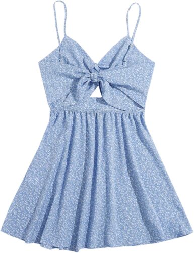 Floerns Women’s Boho Floral Print Twist Front Cami A Line Mini Dress