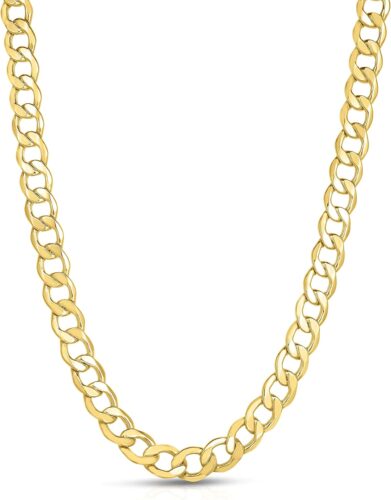 Floreo 10k Yellow Gold 8mm Hollow Cuban Curb Link Chain Necklace