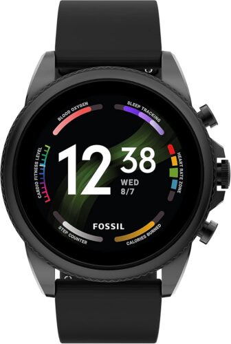 Fossil Men’s Gen 6 44mm Stainless Steel and Silicone Touchscreen Smart Watch, Color: Black (Model: FTW4061V)