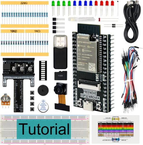 Freenove Basic Starter Kit for ESP32-WROVER CAM (Included), Dual-core 32-bit 240 MHz Microcontroller, Onboard Camera Wireless, Python C Code, 400-Page Detailed Tutorial, 141 Items, 58 Projects