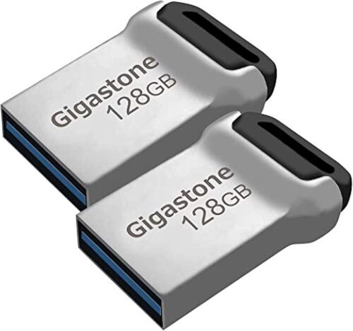 GIGASTONE Z90 [2-Pack] 128GB USB 3.2 Gen1 Flash Drive, Mini Fit Metal Waterproof Compact Pen Drive, Reliable Performance Thumb Drive, USB 2.0 / USB 3.0 / USB 3.1 Interface Compatible