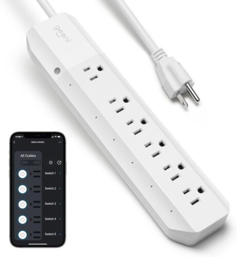 Geeni Smart Surge Protector 6-Outlet Power Strip – Wi-Fi Enabled with Voice Control (Alexa, Google Assistant), Energy Monitoring, Surge Protection, 3ft Extension Cord, Remote Access