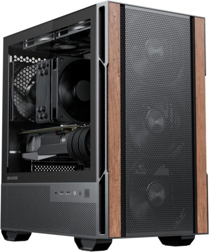 Genuine Walnut Wood Micro ATX Case, MATX PC Case with 4 × 120mm 3 Pin Non-PWM Case Fans Pre-Installed, Temper Glass Side Panel, with Type-C, Black, Cypress 3 Wood
