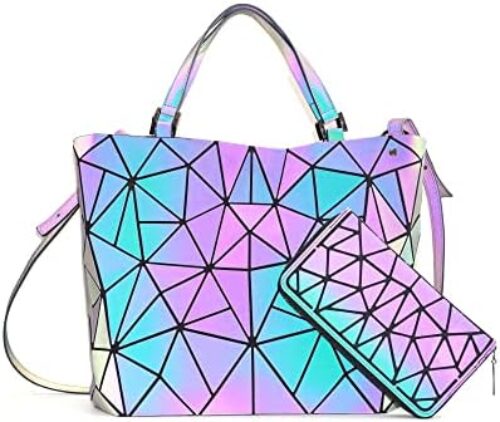 Geometric Purse for Women,Geometric Luminous Purses and Handbags,Geometric Bags and Holographic crossbody bag