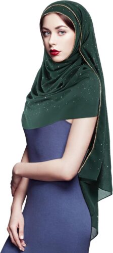 Geyoga Hijab Scarf for Women Soft Chiffon Rhinestone Long Scarf Shawl Fashion Muslim Hijab Head Wrap Scarves