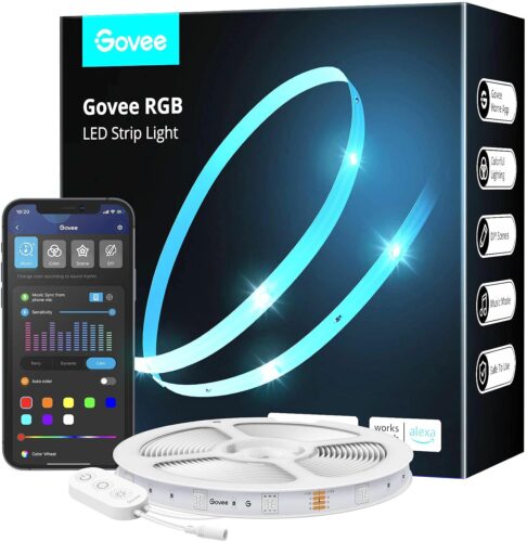Govee 16.4ft WiFi LED Strip Lights, Smart RGB LED Lights Work with Alexa and Google Assistant, Color Changing Light Strip with Music Sync, App Control LED Lights for Bedroom, Kitchen, New Year Decor