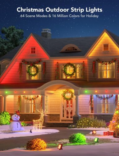 Govee Outdoor LED Strip Lights, 32.8ft RGBIC LED Outdoor Lights, IP65 Waterproof LED Lights, Smart WiFi Bluetooth Control via App, Patio Decorations, Work with Alexa, for Eave, Roof, Party