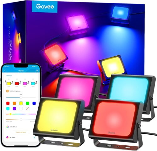 Govee Outdoor Lights, Flood Lights Uplight 2 in 1, LED Low Voltage Landscape Lighting, IP65 Pathway Lights with App Control, Garden Yards, Wired 4 Pack