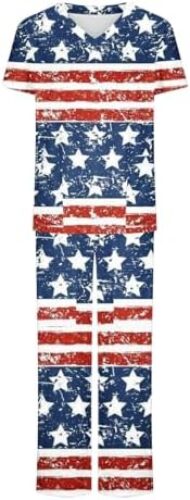 HJuyYuah Scrub Sets for Women Nurse Uniforms V Neck Short Sleeve Tops with Pockets and Wide Leg Pants Womens Workwear