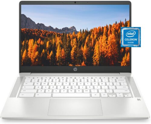 HP Chromebook 14 Laptop, Intel Celeron N4020, 4 GB RAM, 32 GB eMMC, 14” HD Micro-Edge Display, Chrome OS, Thin & Portable, 4K Graphics, Snow White Keyboard (14a-na0023nr, 2021, Ceramic White)