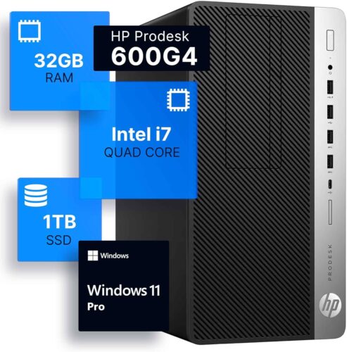 HP ProDesk 600G4 Tower Desktop Computer | Intel i7-8700 (3.4) | 32GB DDR4 RAM | 1TB SSD Solid State | Wi-Fi 5G + Bluetooth | Windows 11 Professional | Home or Office PC (Renewed)