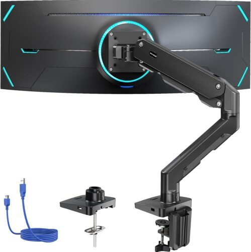 HUANUO Heavy Duty Monitor Arm for 49 inches Screens up to 35 lbs, Aluminum Ultrawide Monitor Arm for Samsung Odyssey G9 and More, Fully Adjustable Monitor Stand for Desk, VESA 100x100mm, Black