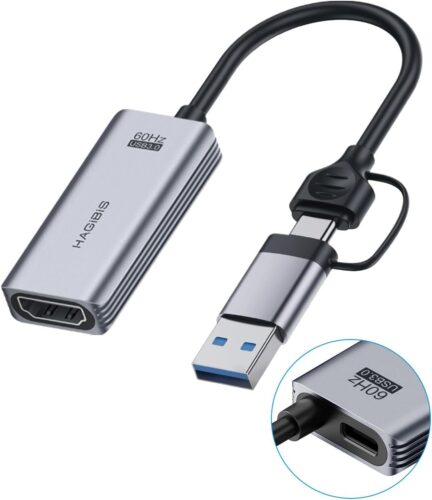 Hagibis USB3.0 Video Capture Card with 100W PD HDMI to USB/USB C 1080P HD 60fps Live and Record Video Audio Game MS2130 for Quest 3 2 Pro VR Switch PS4/5 Live Broadcast, Gaming, Streaming (UHC07P)