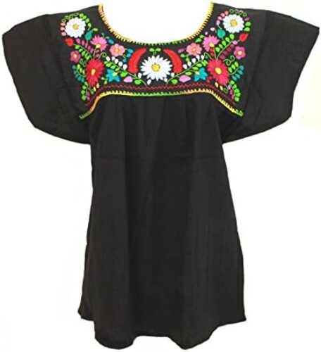 Handcrafted Mexican Floral Campesina Blouse | Soft Cotton | Semi-Translucent & Loose Fit | Authentic Puebla Craftsmanship