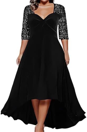 Holiday Dresses for Women Plus Size Long Sleeve V Neck Solid Color Sequin Splicing Shiny Stitching Glamorous Dress
