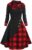 Holiday Dresses for Women Vintage 1950s Plaid Dress Retro Cocktail Party Swing Dresses Bowtie Front Formal Long Sleeve Dress