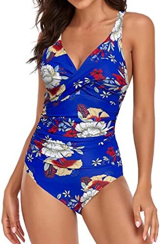 Husmeu Women’s Slimming One Piece Swimsuits Tummy Control Monokini Bathing Suits Criss Cross Backless Plus Size Swimwear
