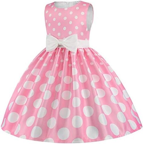 IDOPIP Toddler Girls Polka Dot Princess Costume Christmas Halloween Birthday Party Dress with Mouse Ear Headband Kids Cosplay