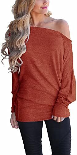 INFITTY Women’s Off Shoulder Tops Casual Loose Batwing Sleeve Shirts Tunic Knit Oversized Pullover Sweater