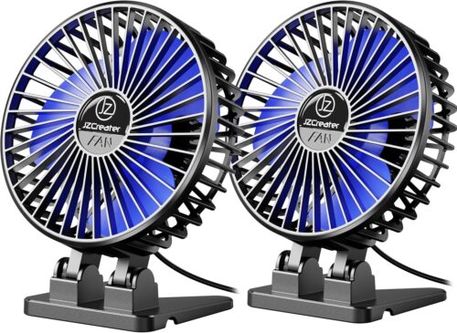 JZCreater USB Desk Fan, Mini Fan Portable, 3 Speeds Desktop Table Cooling Fan, Plug in Power Fan, Rotation Strong Wind, Quiet Personal Small Fan for Home Desktop Office Travel Bedroom, Black (2Pack)