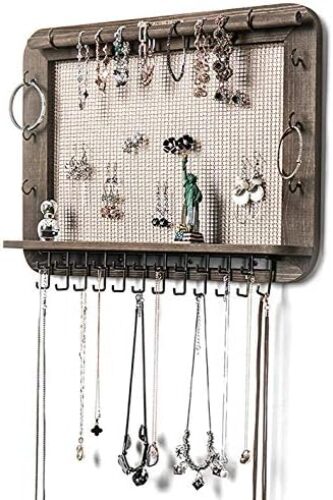JackCubeDesign Wall Mounted Rustic Jewelry Organizer, Jewelry Wall Hanger with 29 Hooks & Rod for Necklace Earring Bracelet Bangle Watch – MK399A