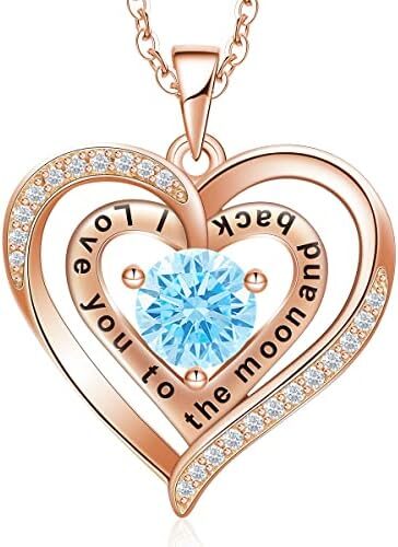 Jewelry for Women Birthstone Necklace Rose Gold Plated 925 Sterling Silver Necklace for Women, Heart Pendant Necklaces Gift for Her Wife Mom Birthday Anniversary Mother’s Day Valentine’s Day