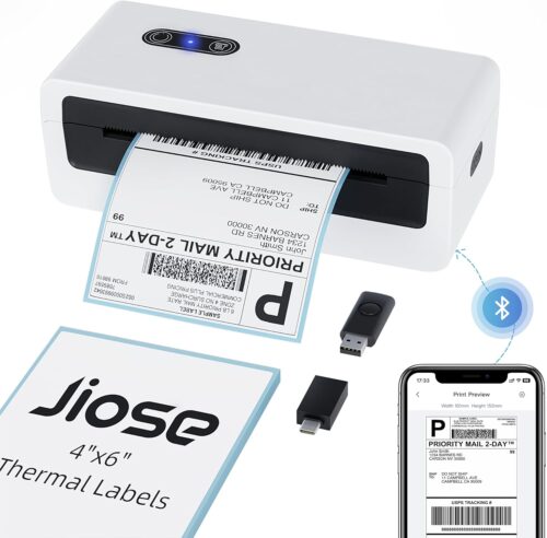 Jiose Shipping Label Printer – 4×6 Desktop Thermal Label Printer for Small Business – Compatible with MacOS Windows