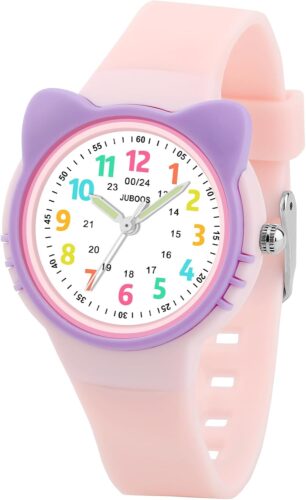 Juboos Kids Watch Analog for Boys Girls Toddler, 3ATM Waterproof Cat Wirstwatch Learning Time and Easy to Read