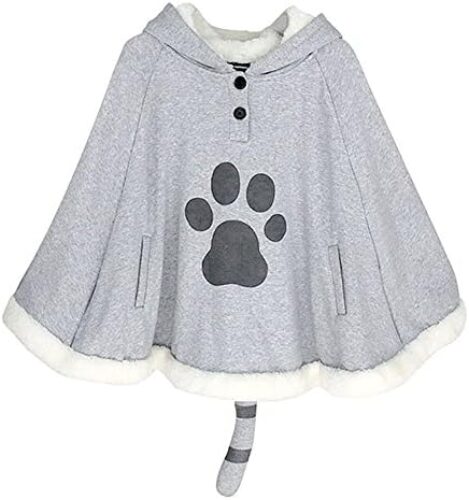 KINOMOTO Game Cat Atsume Hooded Cape Cosplay Costume Gray Cat Cotton Cloak Poncho