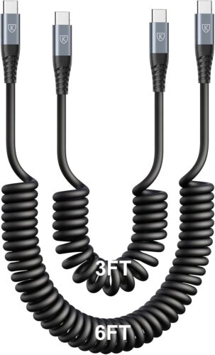 KIYODA USB C to USB C Cable [3FT+6FT], 2Pack Coiled USB C Charger Cable for Car, Type C Fast Charging Cable Compatible with iPhone 16/15/Plus/Pro/Pro Max/MacBook Pro 2020/Samsung Galaxy S23
