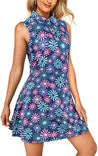KORALHY Womens Tennis Golf Dress Sleeveless Athletic Dresses with Inner Shorts & Pockets for Workout Exercise