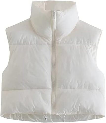 Kissonic Women’s Padded Down Vest Puffer Stand Collar Zip Up Crop Sleeveless Jacket