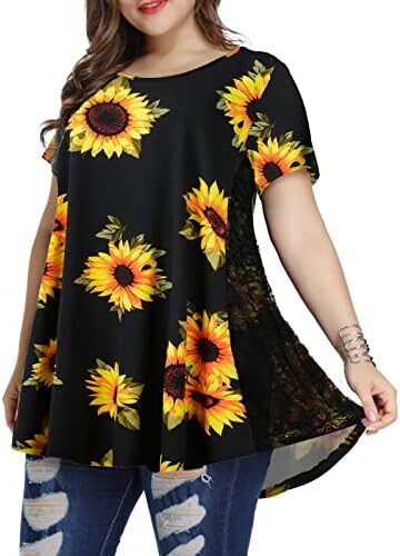 LARACE Short Sleeve Shirt for Womens Summer Clothes Lace Tunic Tops to Wear with Leggings Casual Plus Size Blouses