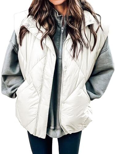 LEANI Women’s 2024 Oversized Puffer Vest Sleeveless Stand Collar Puffer Jacket Zip Up Gilet Coat With Pockets