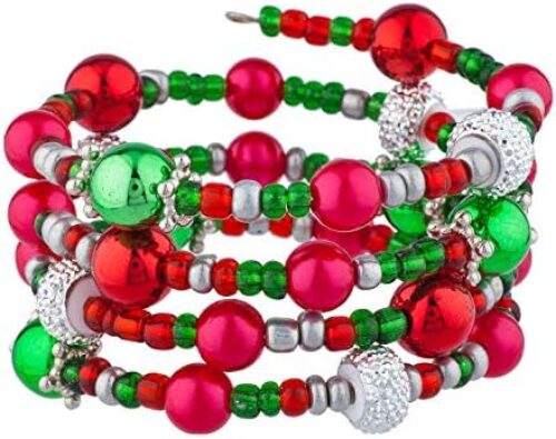 LUX ACCESSORIES Red Green Silver Tone Christmas Balls Wrap Fashion Bracelet