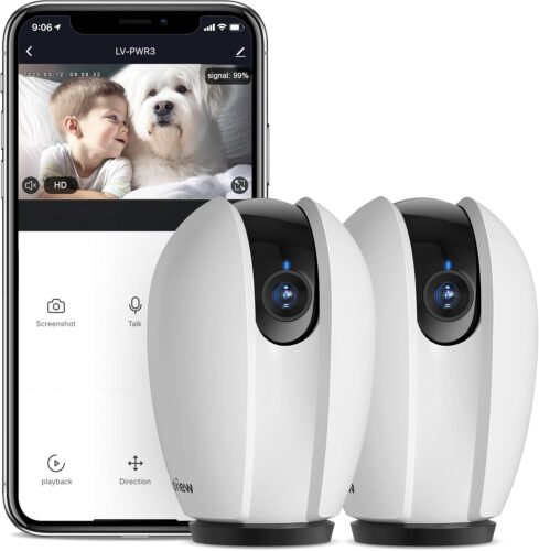 LaView Pan/Tilt Security Camera for Baby Monitor with Phone App (2 Pack+2 32GB SD Cards), 1080P WiFi Pet Camera Indoor, 360° Home Security Camera with Motion & Sound Detection, Two-Way Audio