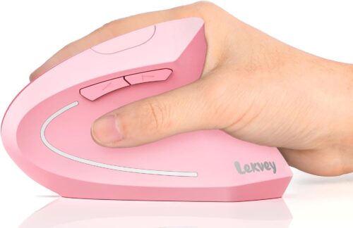 Lekvey Ergonomic Mouse, Vertical Wireless Mouse, Rechargeable 2.4 GHz USB Optical Carpal Tunnel Mice : 800/1200 / 1600 DPI, 6 Buttons, for Laptop, PC, Computer, Desktop, Notebook etc, Pink