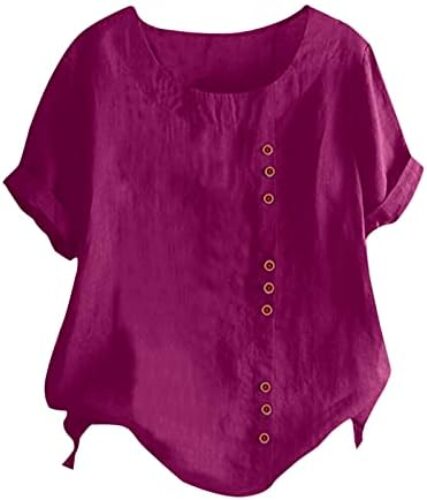 Linen Cotton Womens Short Sleeve Shirts Fashion Top Linen Button Down Shirt Women Tops for Women Trendy White Blouse