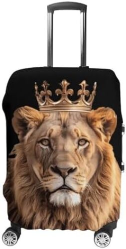 Lion with Crown King Funny Luggage Cover Elastic Suitcase Protector Washable Travel Gear Cover Fits 19-32 Inch
