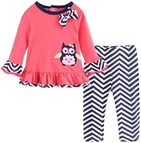 LittleSpring Cute Baby Girl Clothes Outfit Long Sleeve T-Shirt and Pants Set