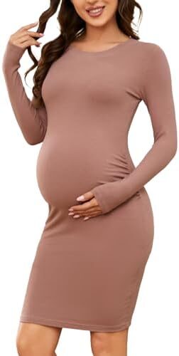 Liu & Qu Maternity Dress Rib Knit Long Sleeve & Side Ruched Maternity Bodycon Dresses Fall Pregnancy Clothes