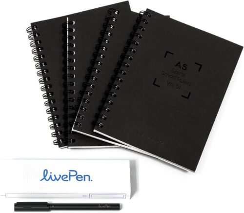 Livescribe LivePen Starter Set | Includes LivePen Smart Pen and A5 Spiral Notebooks (4-Pack) | APNX-70103