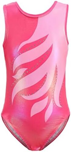 Long Sleeve Gymnastic Leotard for Girl Shiny Beads Flame Athletic Dance Bodysuit