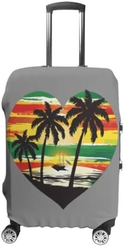 Love Beach in Guyana Flag Color Funny Luggage Cover Elastic Suitcase Protector Washable Travel Gear Cover Fits 19-32 Inch