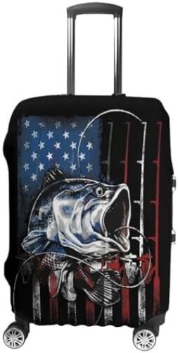 Luggage Cover Suitcase Protector Fits 18-32 Inch Travel Suitcase Cover Washable Luggage Case Cover (Vintage Bass Fishing Lure American Flag)