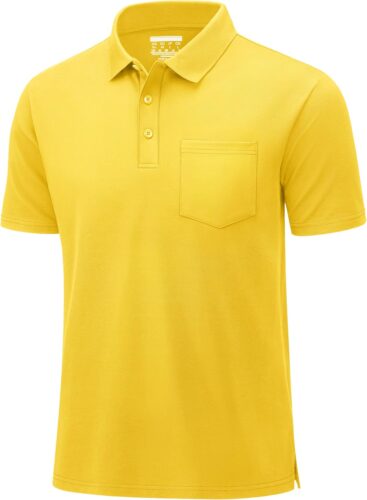 MAGCOMSEN Mens Polo Shirts Short Sleeve Cotton Pique Golf Shirts with Pocket Casual Performance Moisture Wicking Polos Yellow XL