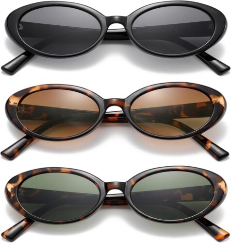 MASDUN Oval Sunglasses for Women Men Fashion Small Oval Sun glasses 90s Vintage Shades (3 Pack)