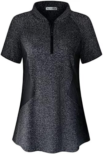 MISS FORTUNE Women’s Running Tops Zip Up Collarless Tennis Golf Shirts Yoga Gym Workout Tops Shirts Quick Dry