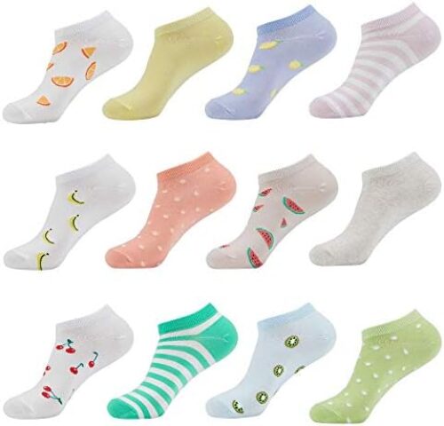 MONFOOT Women’s 10-12Pack Fashion Cotton Low Ankle Socks Fruits